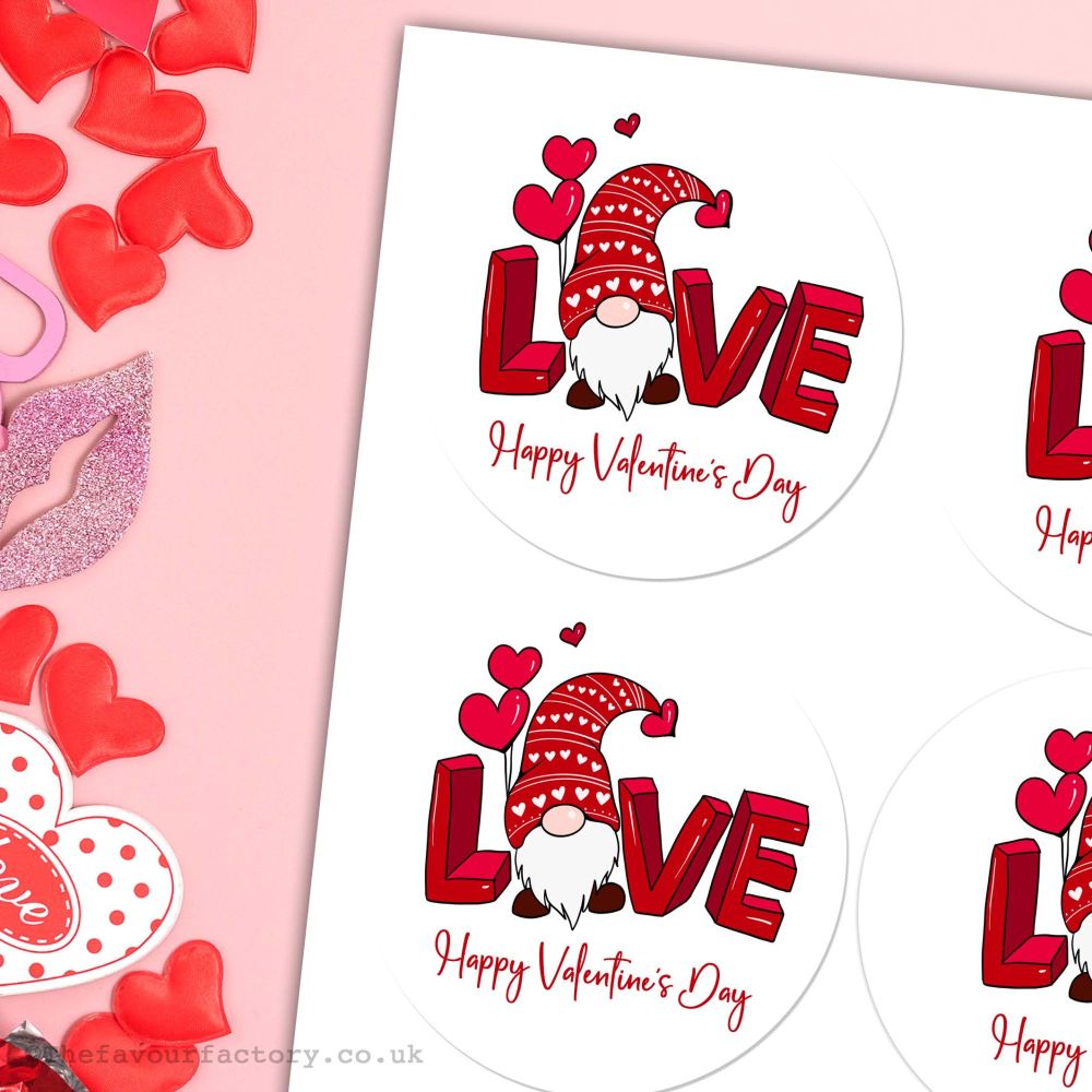 Happy Valentine's Day Stickers Love Gnome - A4 Sheet x1