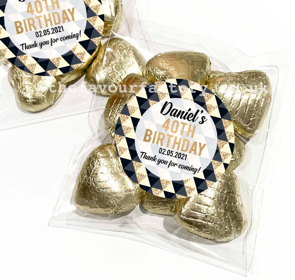 Party Favours For Birthdays Sweet Bags Kits Gold And Black Geometrics x1