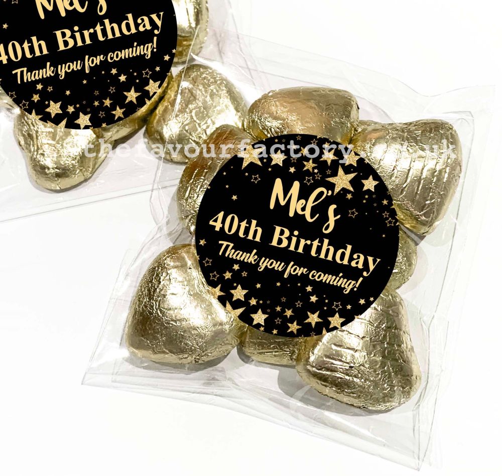 Black And Gold Confetti Stars Birthday Party Favours Sweet Bags Kits x1