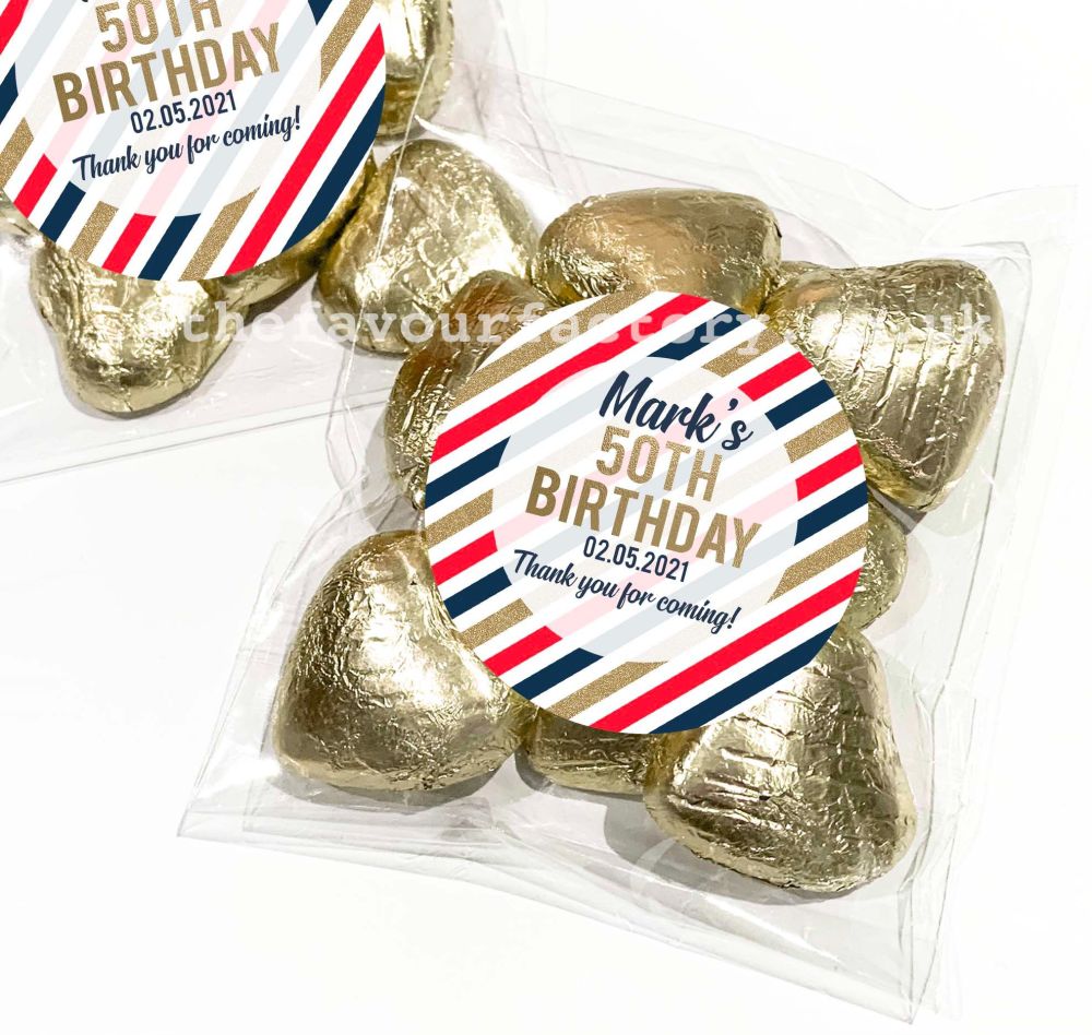 Party Favours For Birthdays Sweet Bags Kits Navy Gold And Red Stripes x1
