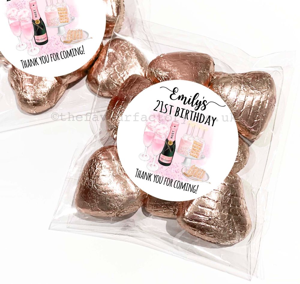 Pink Champagne And Cake Party Favours For Birthdays Sweet Bags Kits x1