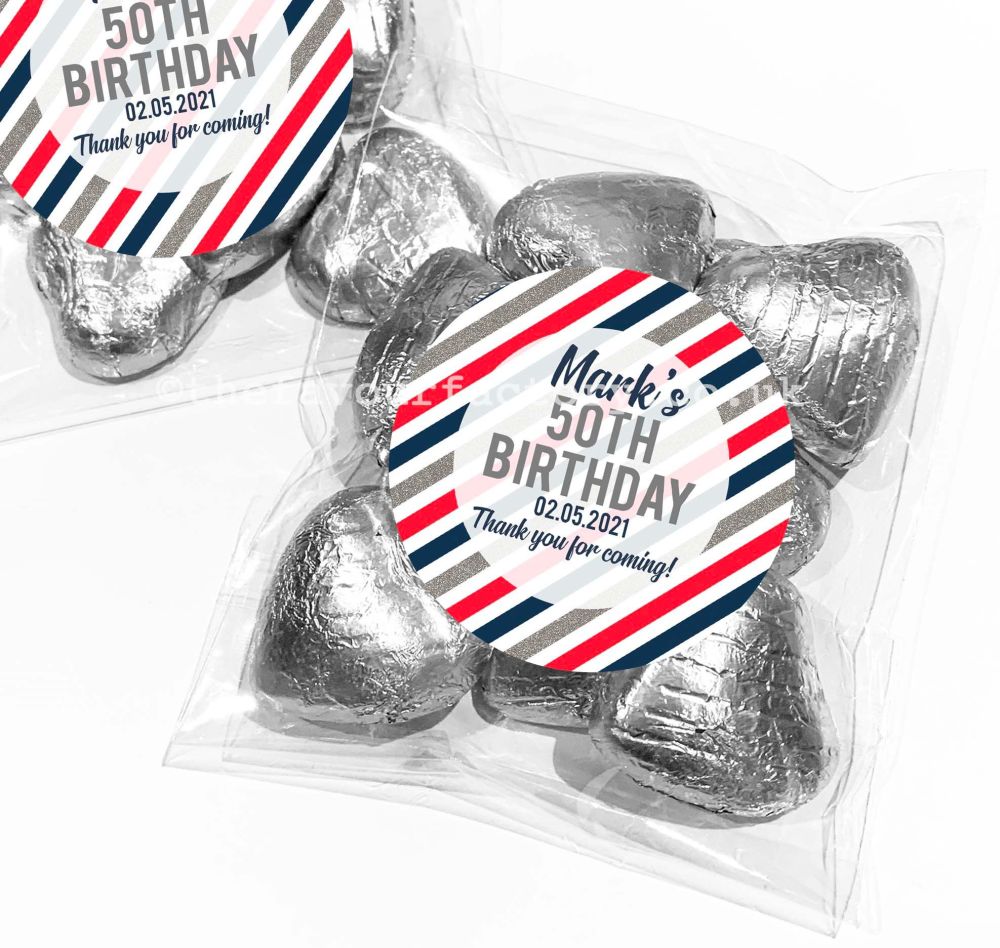 Party Favours For Birthdays Sweet Bags Kits Navy Silver And Red Stripes x1