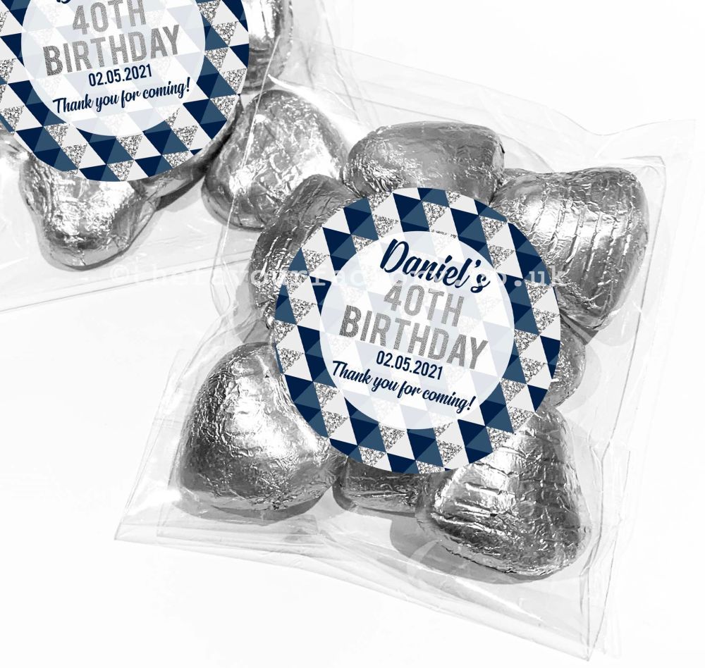 Party Favours For Birthdays Sweet Bags Kits Silver And Navy Geometrics x1