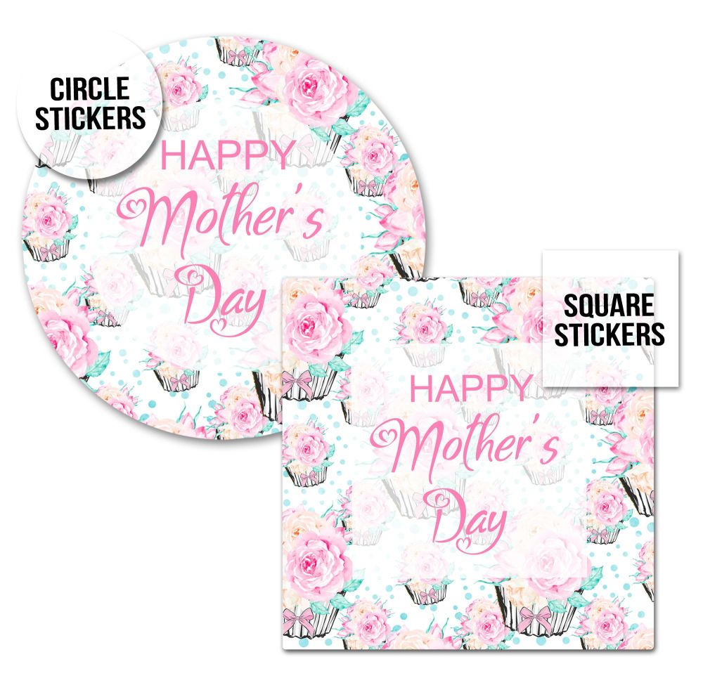Mother's Day Stickers Floral Cupcakes - A4 Sheet x1