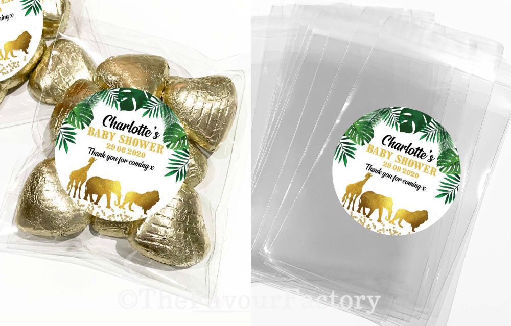 Baby Shower Favours Sweet Bags Kits Gold Safari Animals x1