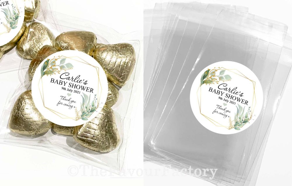 Baby Shower Favours Sweet Bags Kits Botanicals Gold Frame x1