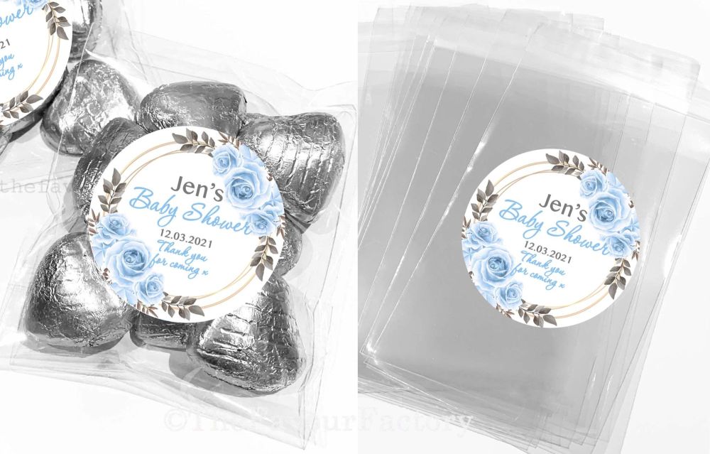 Blue Roses Baby Shower Favours Sweet Bags Kits x1