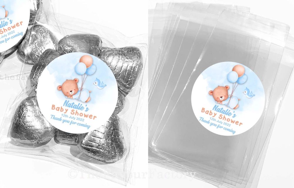 Baby Shower Favours Sweet Bags Kits Sleeping Bear Balloons Blue x1