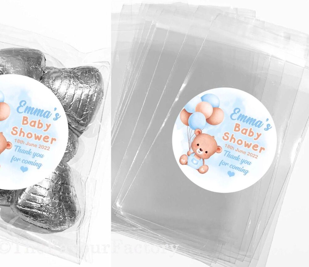 Baby Shower Favours Sweet Bags Kits Blue Bear With Balloons x1