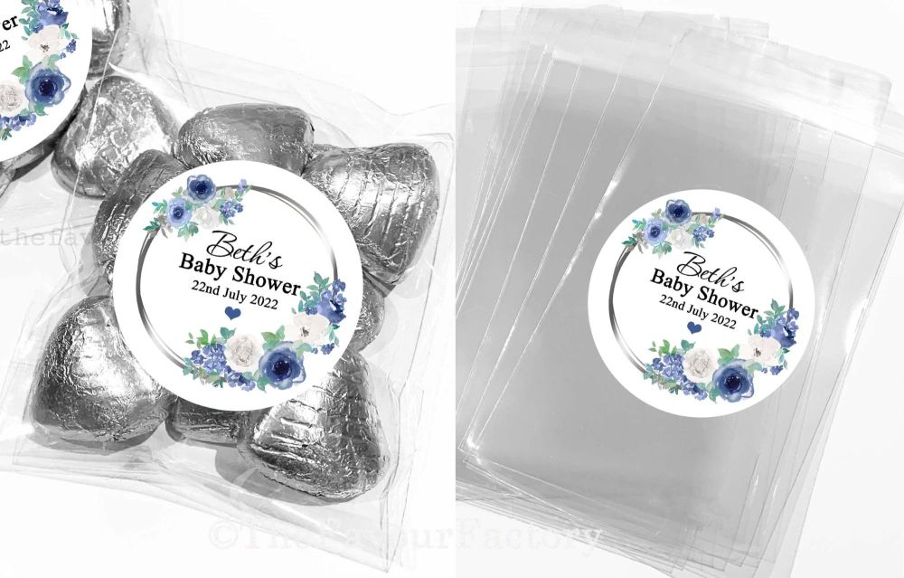 Baby Shower Favours Sweet Bags Kits Navy Floral Frame x1