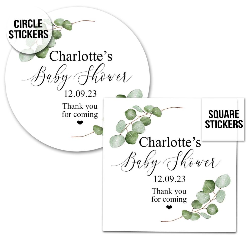 Baby Shower Stickers Botanicals Eucalyptus Branches A4 Sheet x1