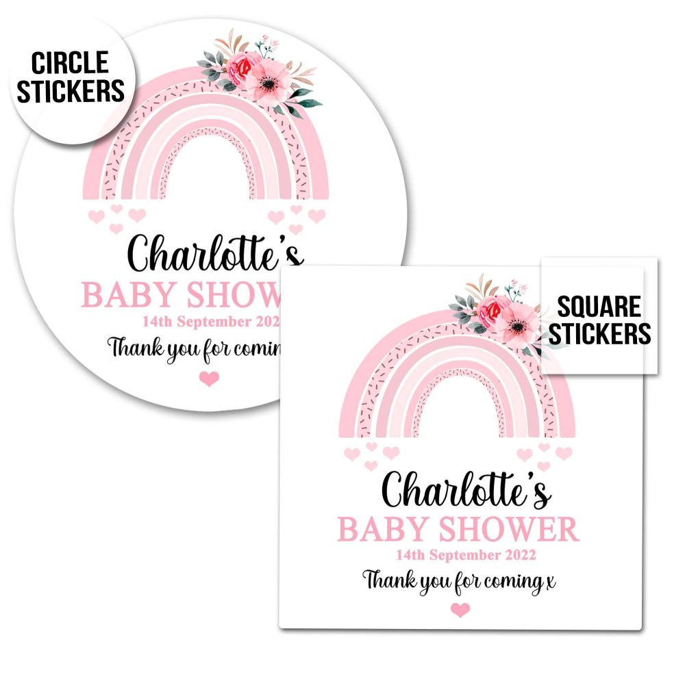 Baby Shower Stickers Pink Floral Rainbow A4 Sheet x1