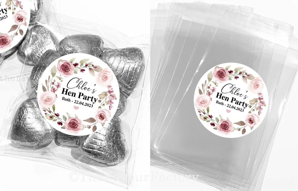 Hen Party Favours Sweet Bags Kits Burgundy Blush Floral Wreath x1