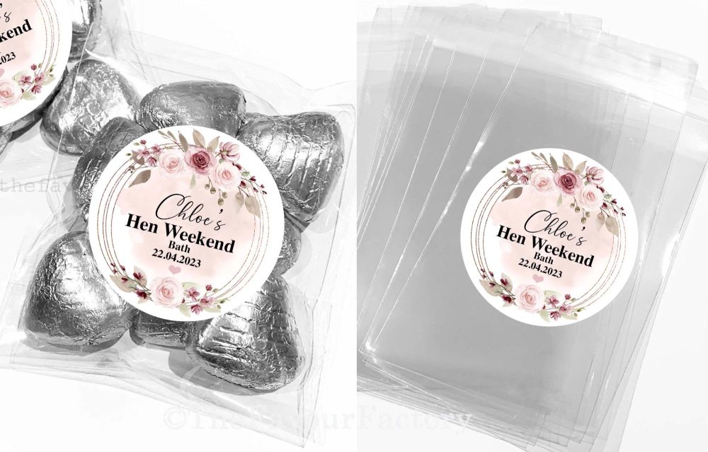 Hen Party Favours Sweet Bags Kits Burgundy Blush Floral Frame x1
