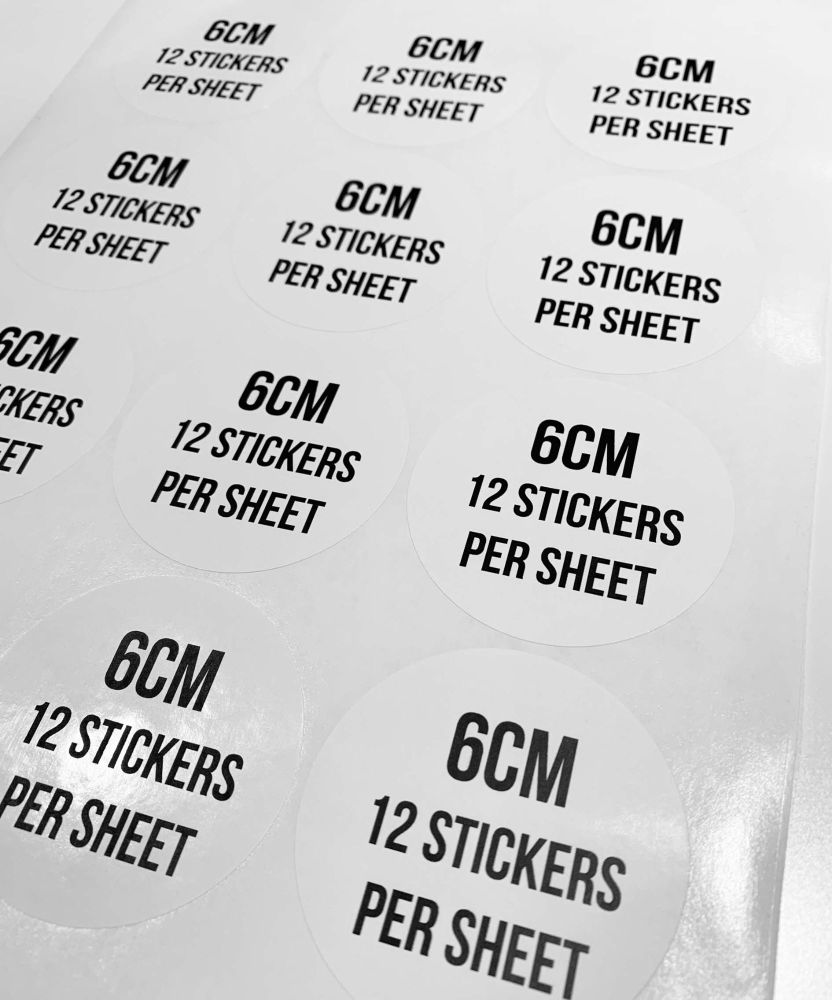 6cm Circle Logo stickers Own Image Labels x 1 A4 Sheet