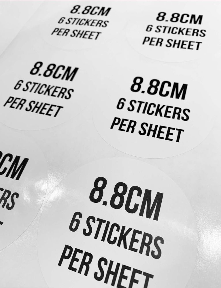 8.8cm Circle Logo stickers Own Image Labels x 1 A4 Sheet