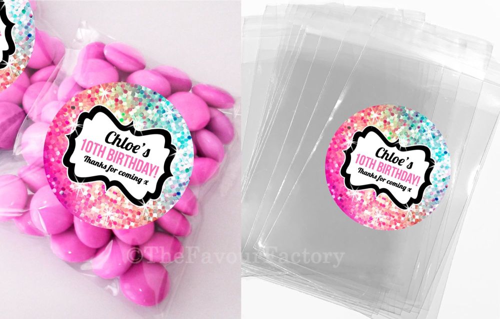 Kids Birthday Party Favours Sweet Bags Kits Pink to Aqua Sparkles x1
