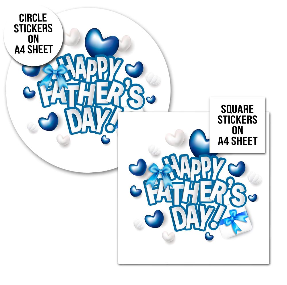 Father's Day Stickers Blue Hearts  - A4 Sheet x1