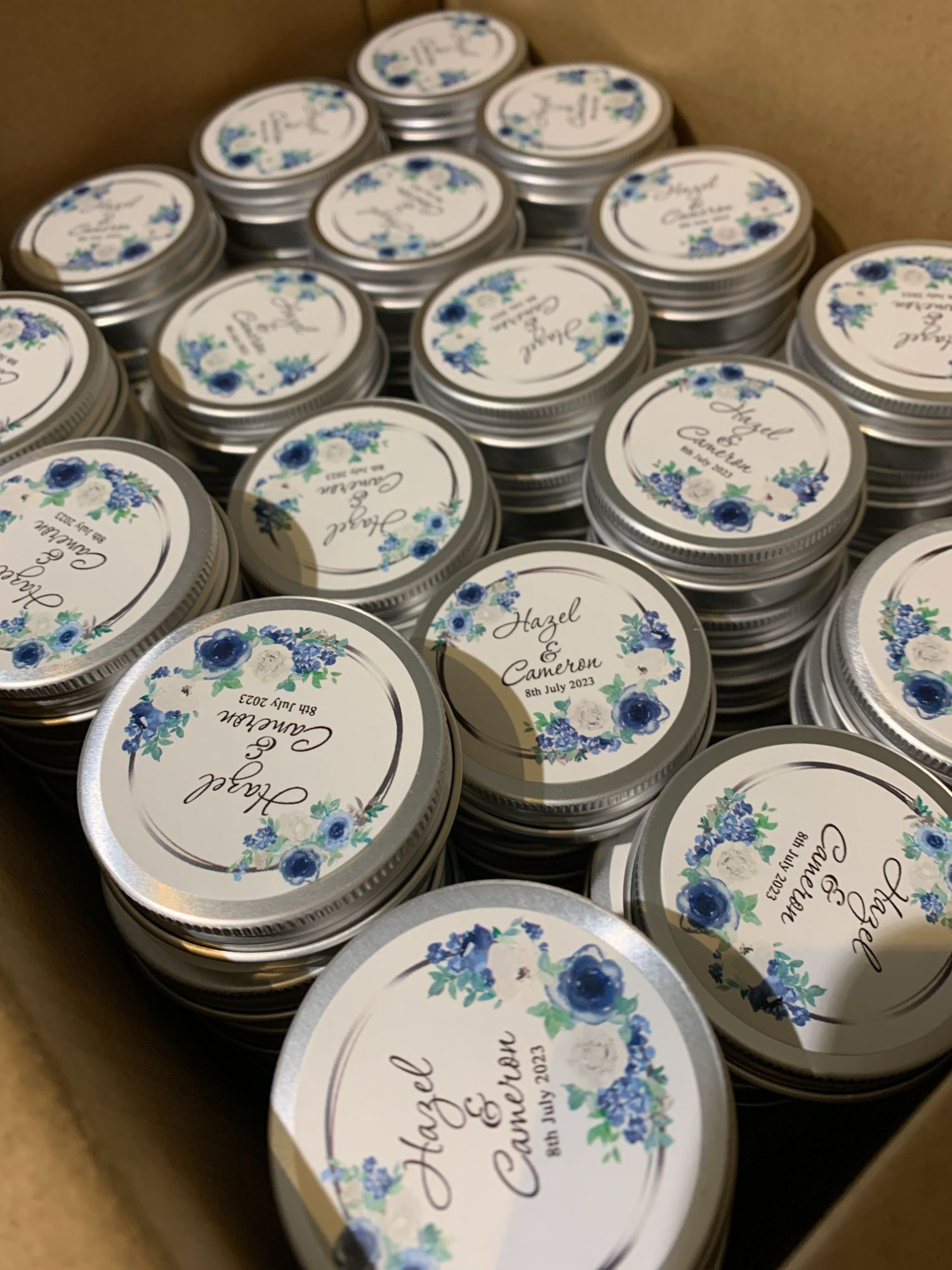 wedding favour tins ready to ship out