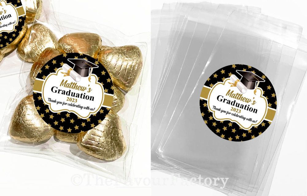 Graduation Favours Sweet Bags Kits Gold Stars Doctoral Cap And Scroll x1