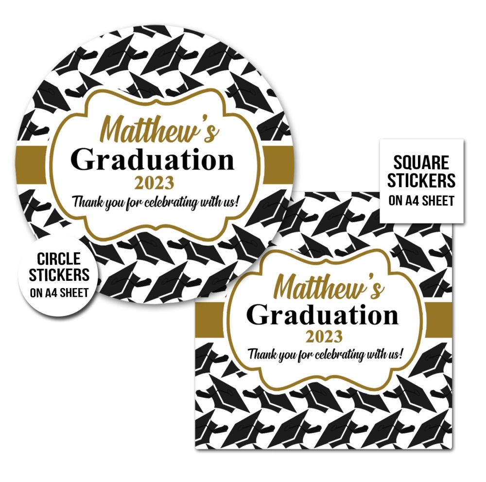 Doctoral Caps Personalised Graduation Stickers x1 A4 Sheet