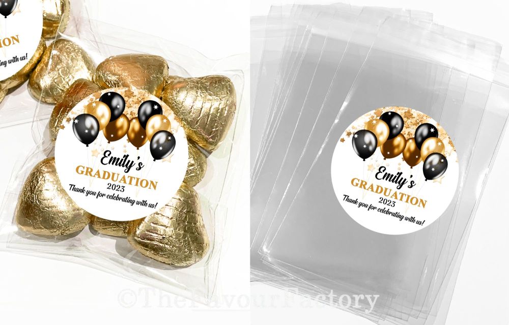 Graduation Favours Sweet Bags Kits Gold And Black Balloons x1