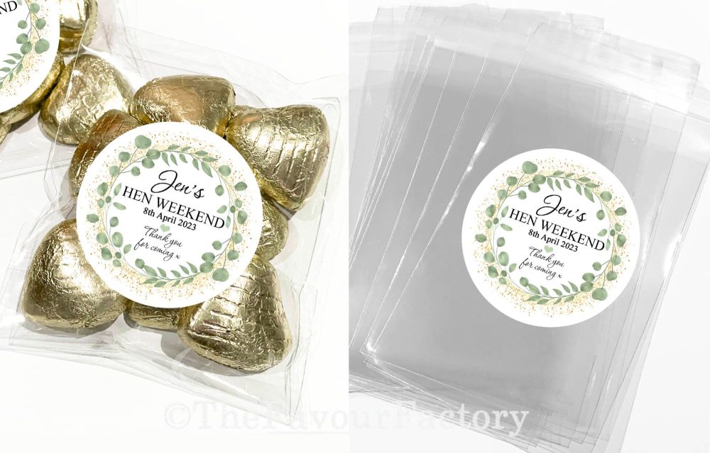 Hen Party Sweet Bags Favours Kits Eucalyptus Wreath Gold Confetti x1
