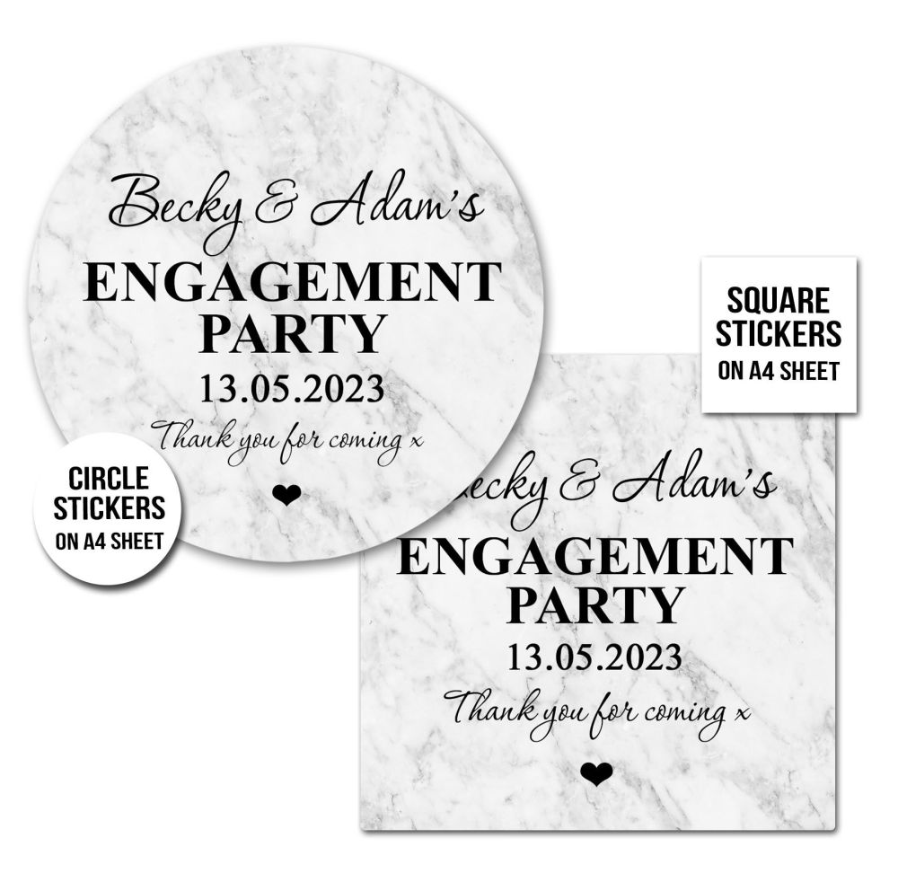 Engagement Party Stickers Marble x1 A4 Sheet