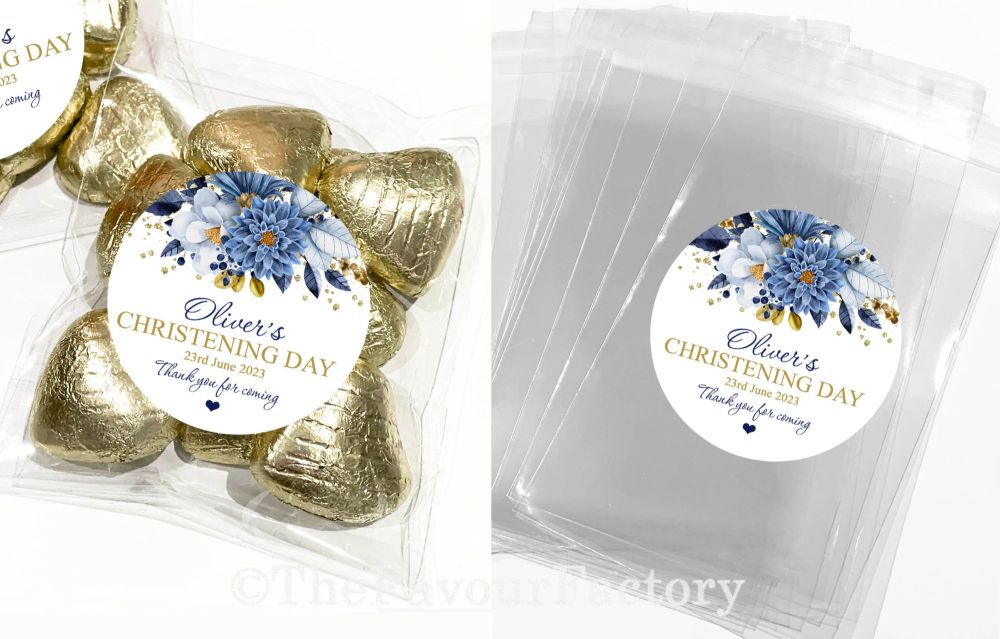 Blue And Gold Flowers Christening Favours Sweet Bags Kits x1