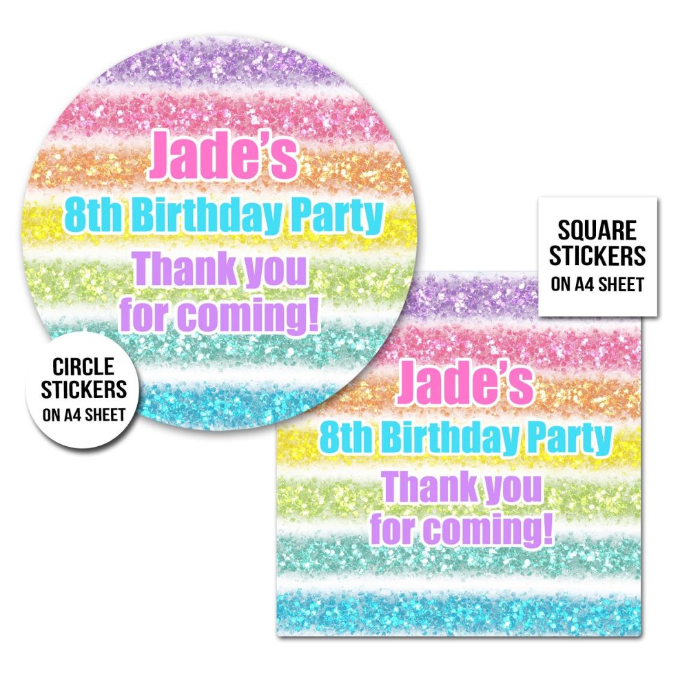 Birthday Stickers Rainbow Glitter Sprinkles