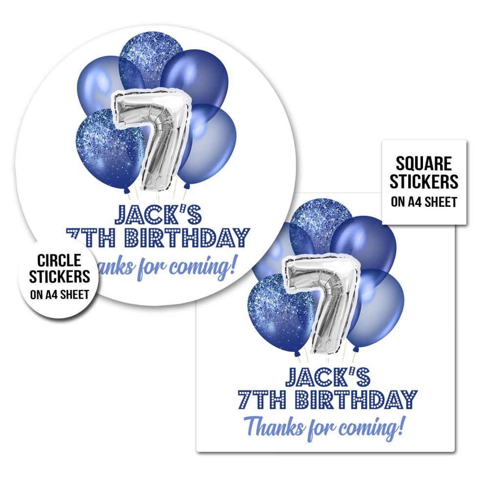 Birthday Stickers Navy Blue Any Age Balloons