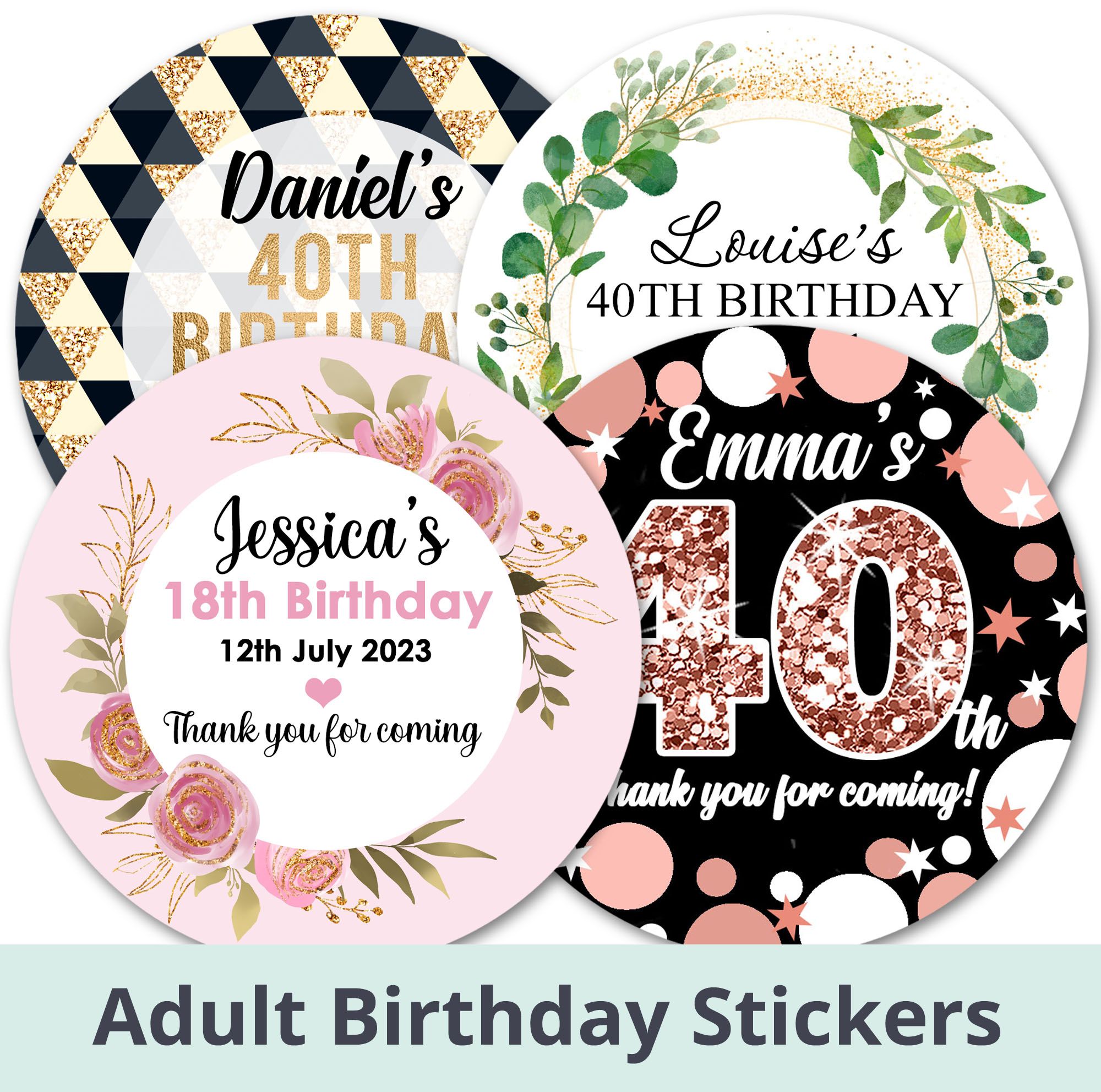happy birthday stickers, personalised birthday stickers for milestone ages