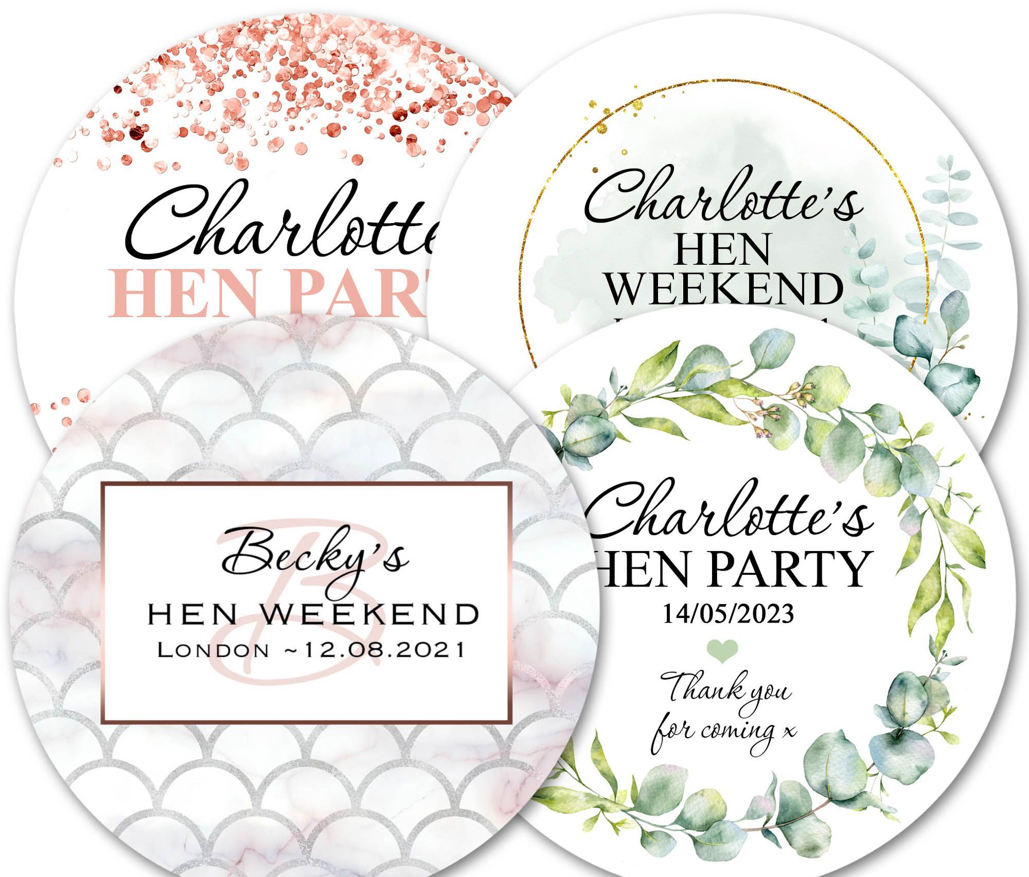 Personalised hen party stickers