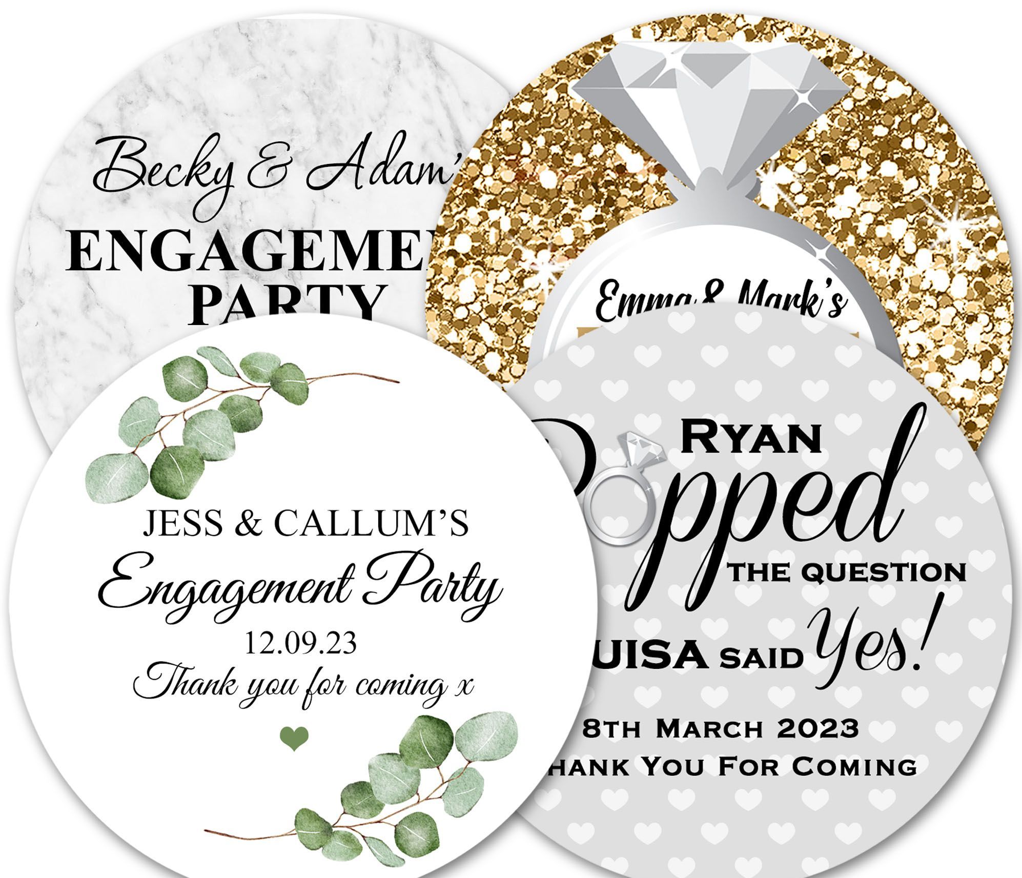 Personalised egagement party stickers