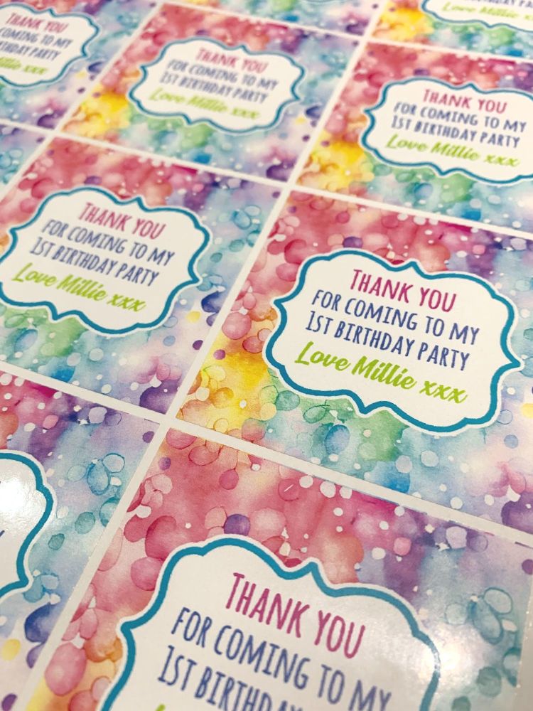 Birthday Party Stickers Watercolour Rainbow Dots