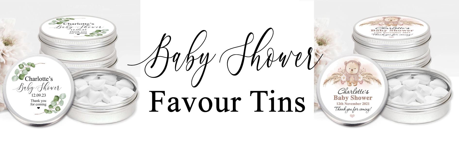 baby shower favour tins banner