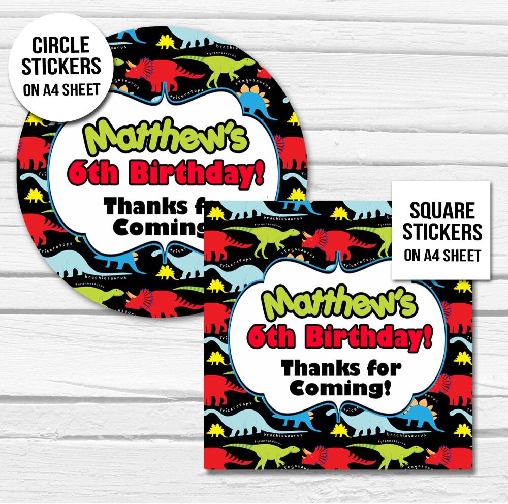 Bright Dinosaurs Personalised Stickers
