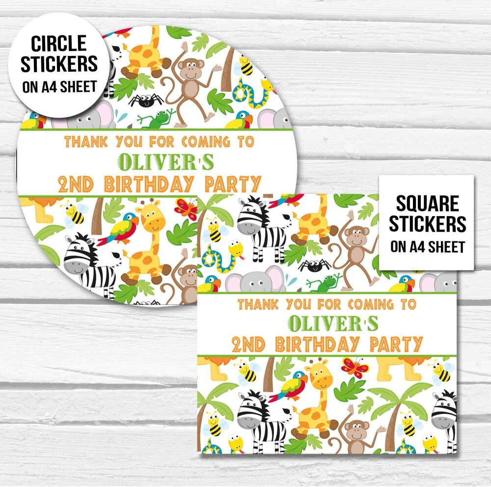 Zoo Animals Party Personalised Stickers