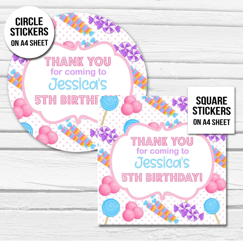 Personalised Stickers Polka Dot Sweets A4 Sheet x1