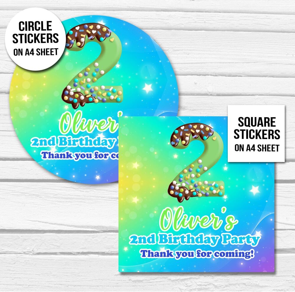 Personalised Birthday Party Stickers Boys Blue And Green Age Sprinkles