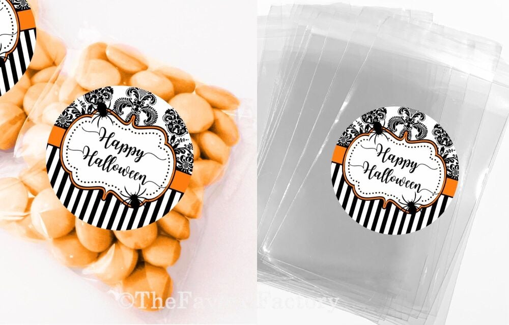 Halloween Party Favours Sweet Bags Kits Game Prizes Damask Stripes x1