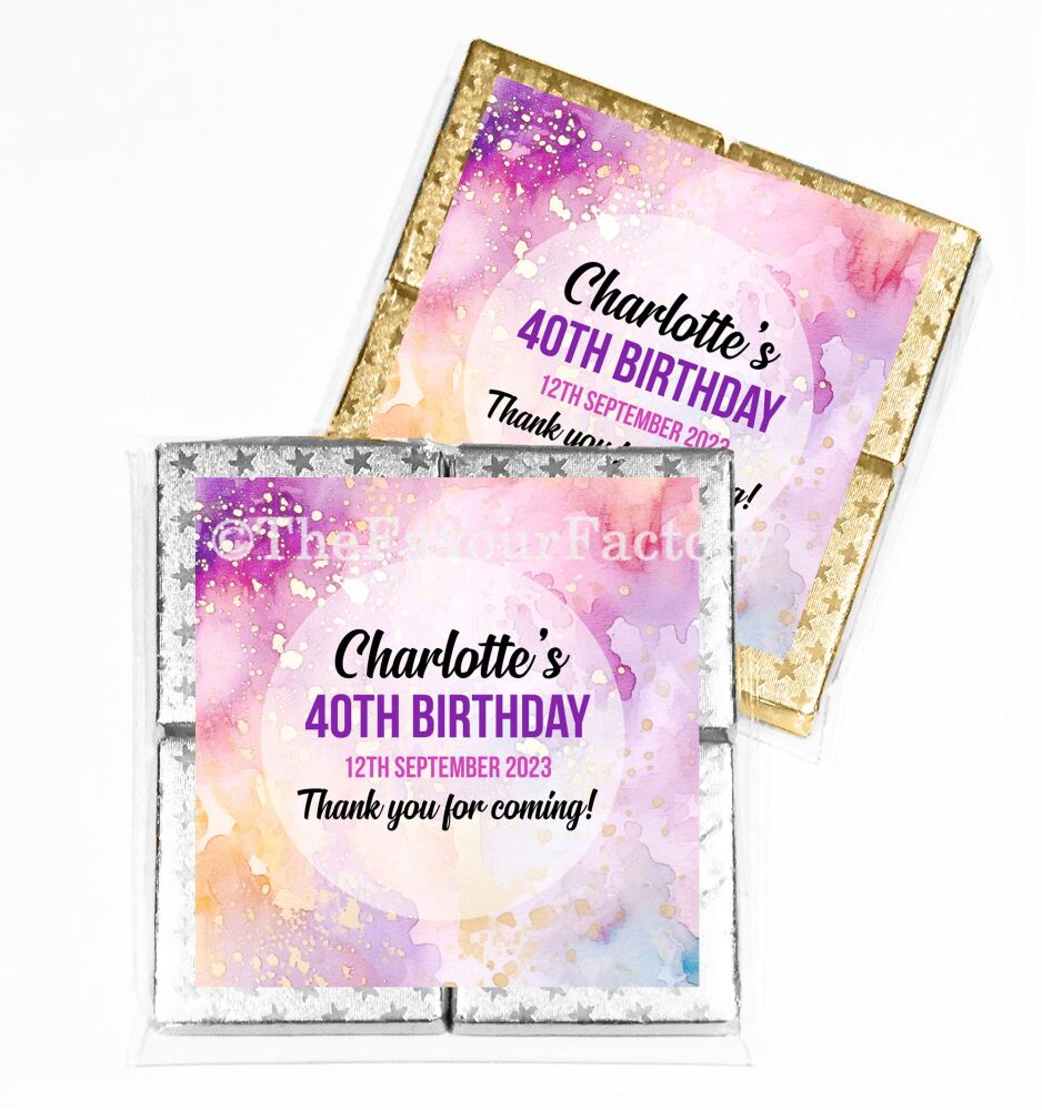 Birthday Chocolates Quads - Pastels Ink Gold Splatter x1