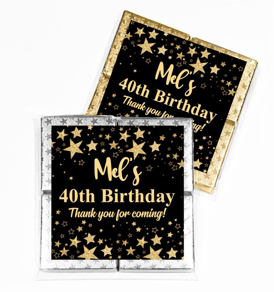Black And Gold Confetti Stars Birthday Chocolates Favours x1