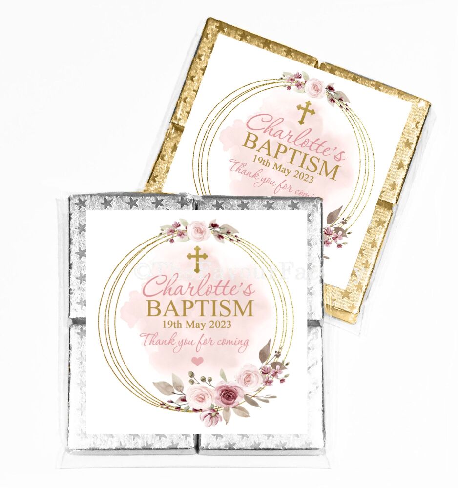 Christening Chocolates Quads - Blush Pink Floral Frame x1