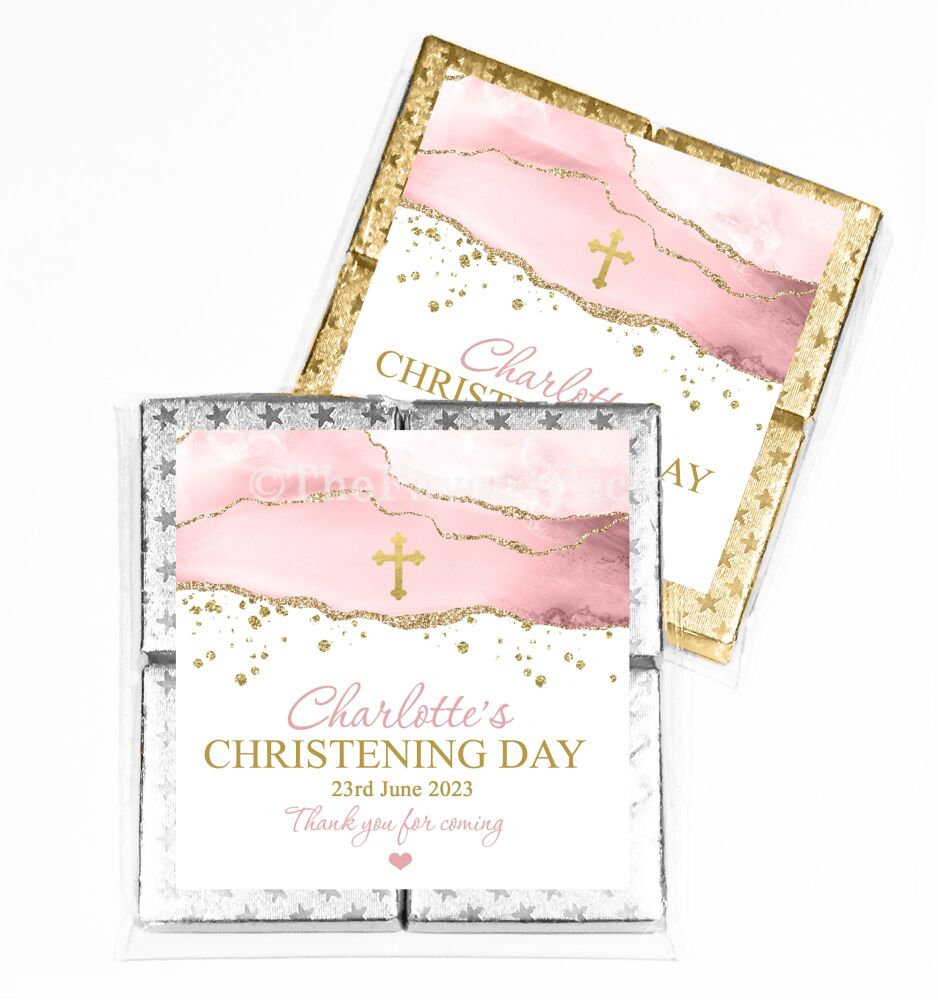 Christening Chocolates Quads - Pink And Gold Agate x1