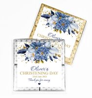 Christening Chocolates Quads - Blue And Gold Flowers x1