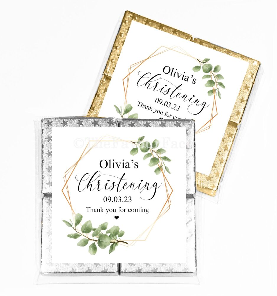 Christening Chocolates Quads - Eucalyptus Geometric Gold Frame x1