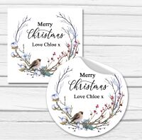 Bird On Cotton Berry Branch Personalised Christmas Stickers A4 Sheet x1