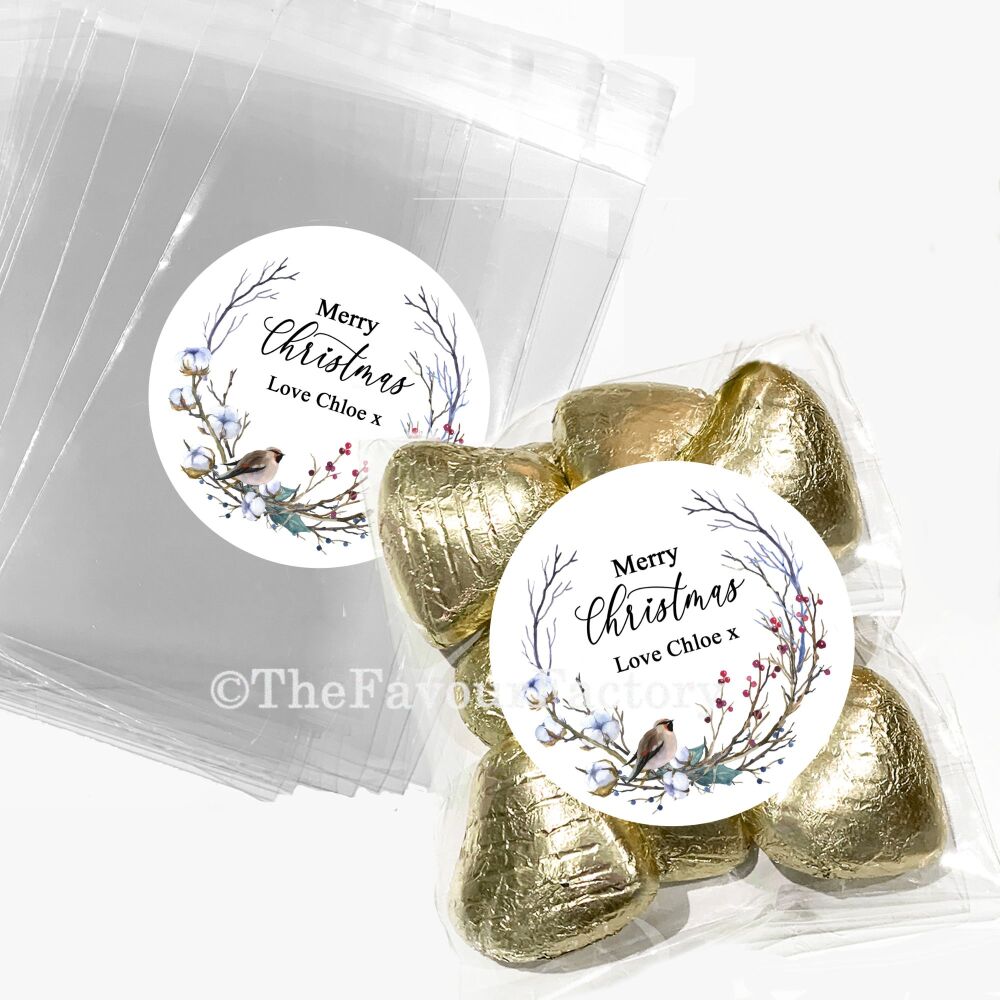Bird On Cotton Berry Branch Personalised Christmas Table Favours Sweet Bags