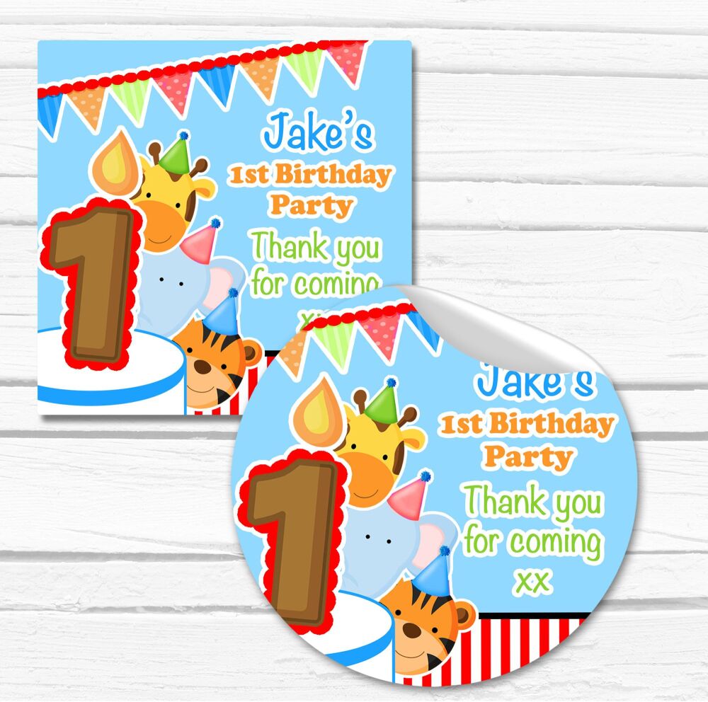 Boys Party Animals Personalised Birthday Party Stickers
